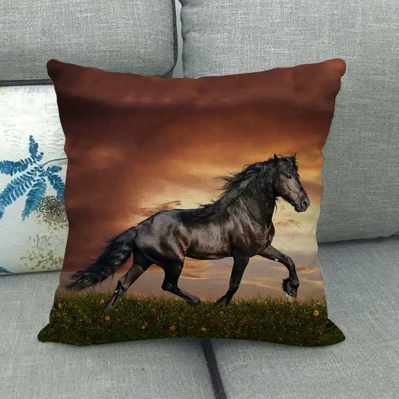 Flax Digital Printed Horse Pattern Pillowcase