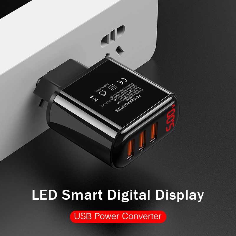 3-port USB Charger LED Display Fast Charging 3.4A Fast Travel Portable Charger 