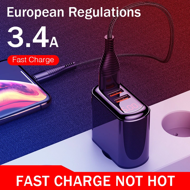 3-port USB Charger LED Display Fast Charging 3.4A Fast Travel Portable Charger 