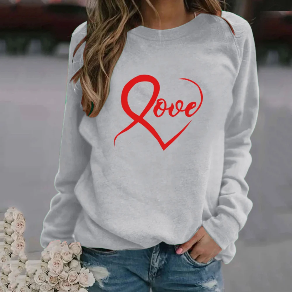 New European And American Trend Loose Long-Sleeved Fashion Round Neck Letter Printed Women's Clothing