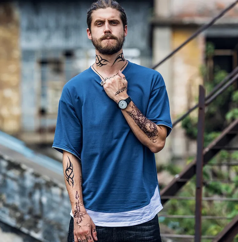 HZIJUE 2021 Brand clothing New Summer Zipper Fake Two Pieces Mens Cotton T Shirt Street Wear Hip Hop Casual Loose Youth Men Tee