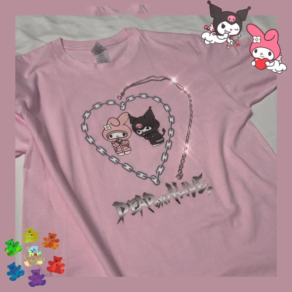 Cute girl vintage loose chain soil cool T-shirt