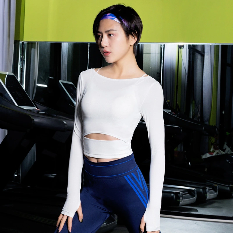 Tight skinny leaking navel sports top