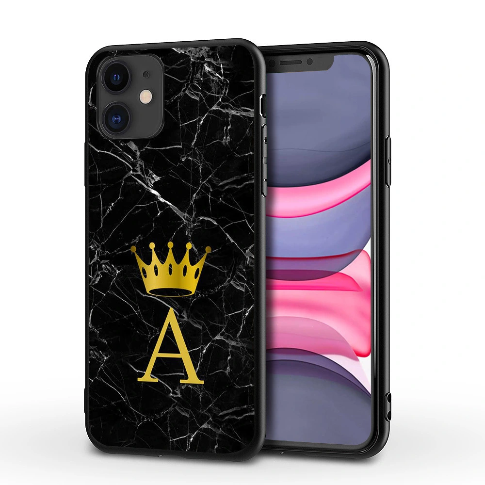 Compatible with Apple , New Marble English Alphabet Crown Phone Case