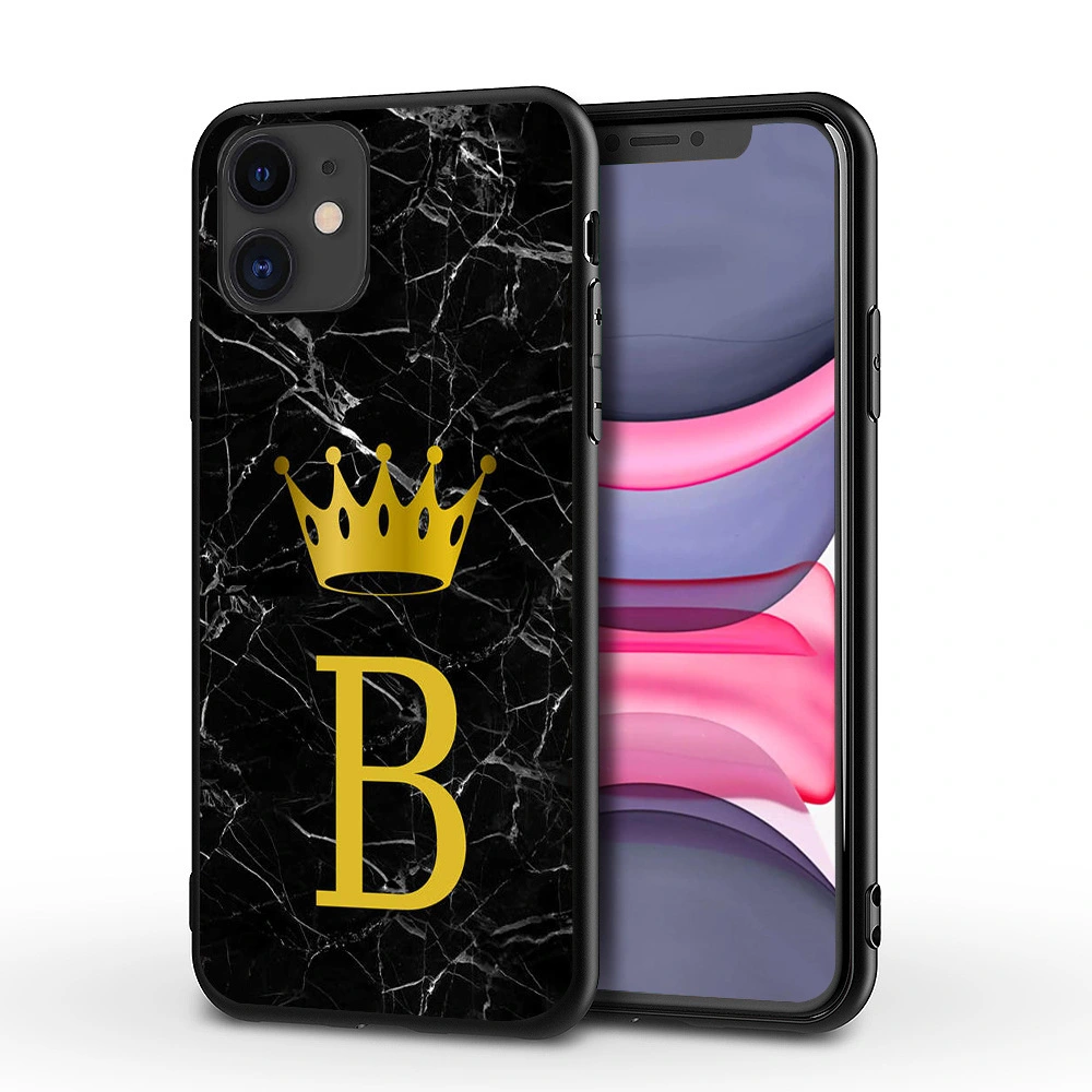 Compatible with Apple , New Marble English Alphabet Crown Phone Case