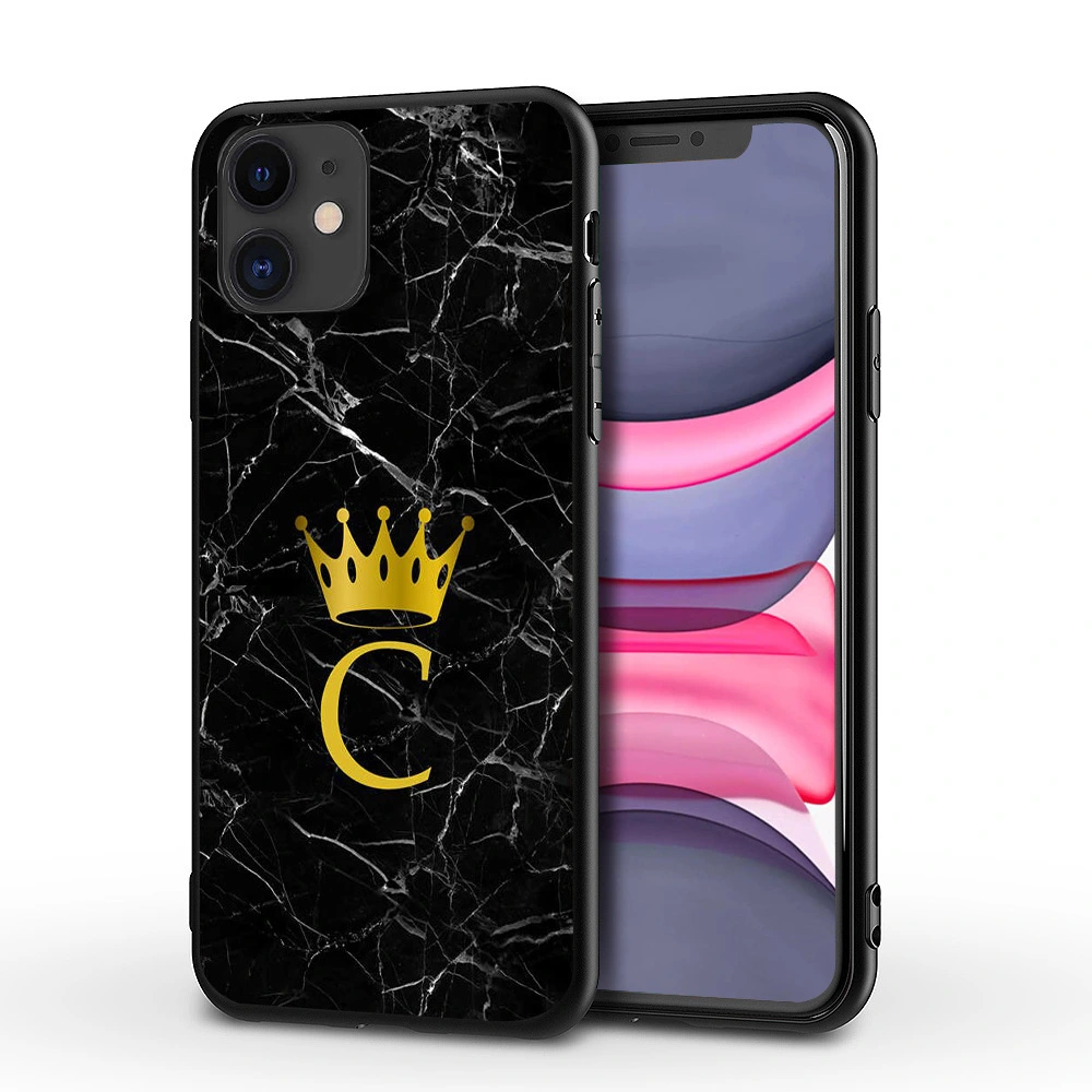 Compatible with Apple , New Marble English Alphabet Crown Phone Case