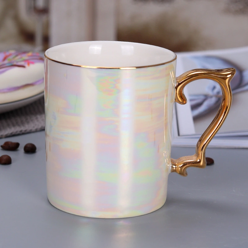 Rainbow Color Glaze Gold Handle Nordic Style Ceramic Mug