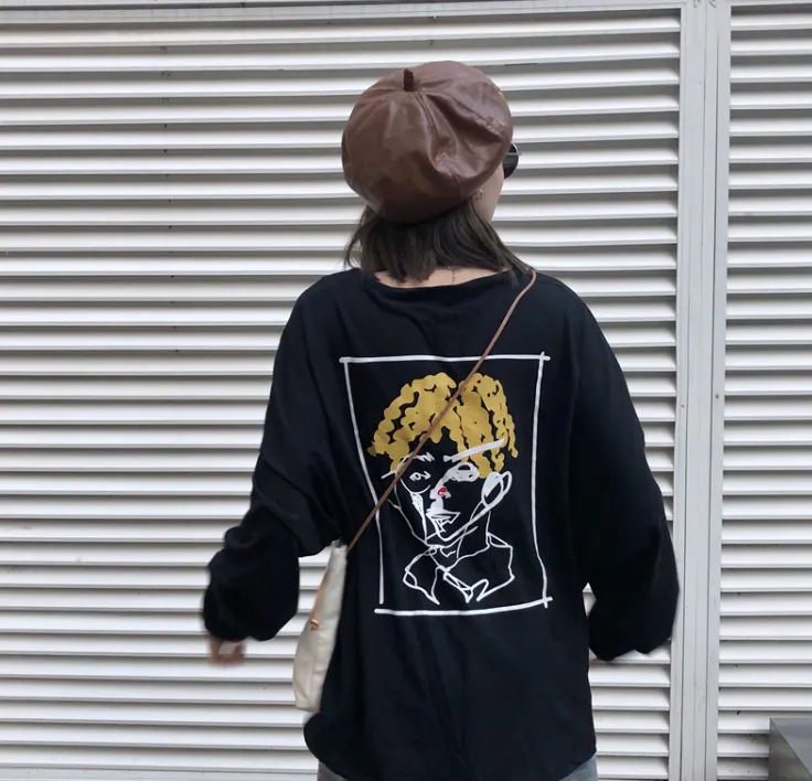 Korean version of the casual suit autumn women's Harajuku long paragraph t-shirt + skirt two-piece