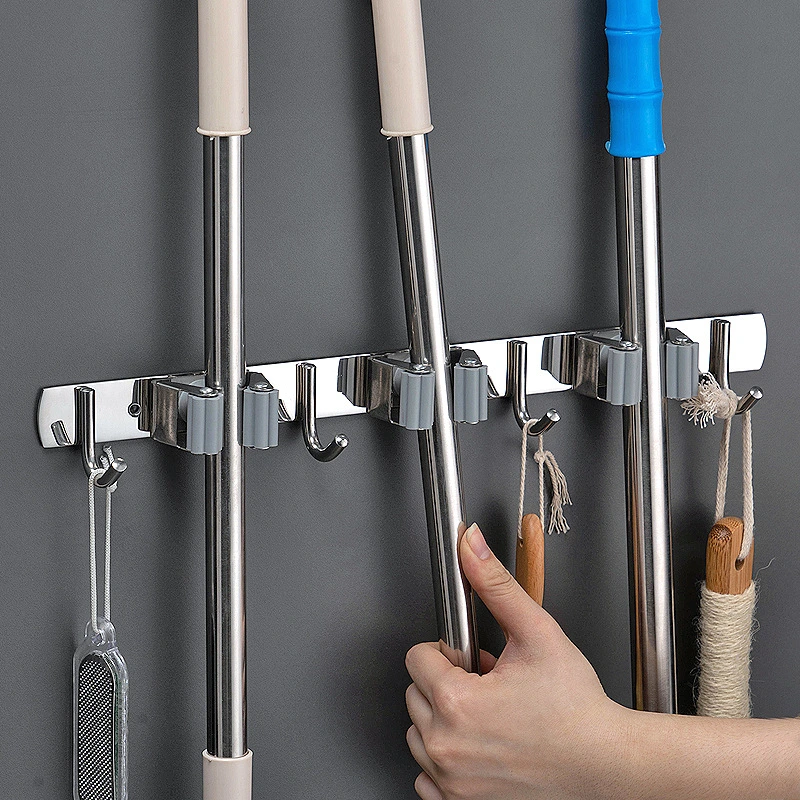 Stainless Steel Punch-Free Multi-Function Thickened Mop Hook