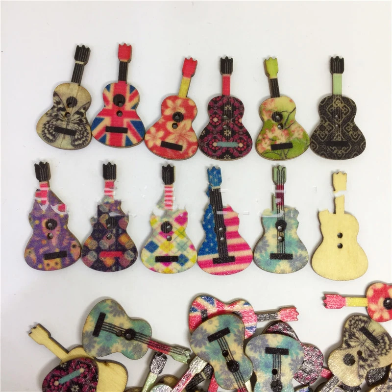 Painted Printed Violin Wooden Buttons