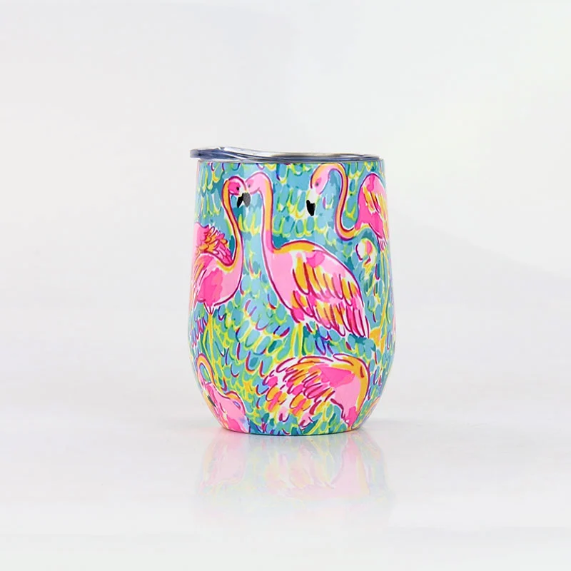 Hot Sale Flamingo Pattern Stainless Steel Wine Tumbler Mug Cup With Lid 