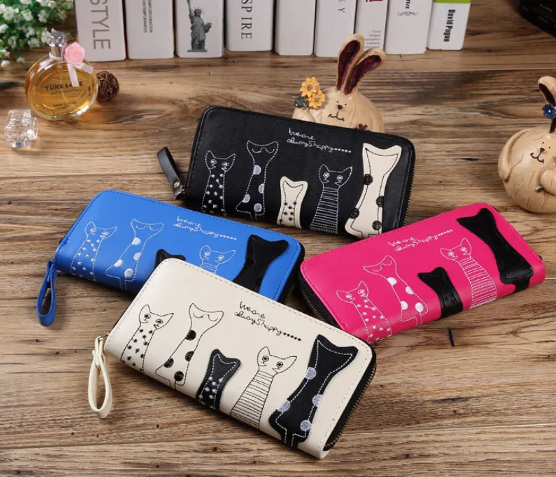 Cat lady wallet female cartoon cat creative long wallet clutch