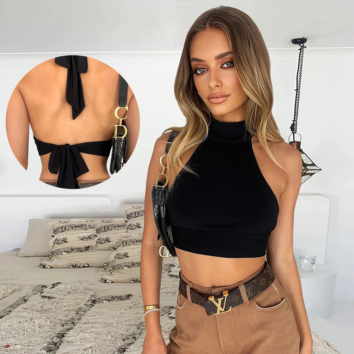 Fashion Casual Hanging Neck Tight-Fitting Women's T-Shirt