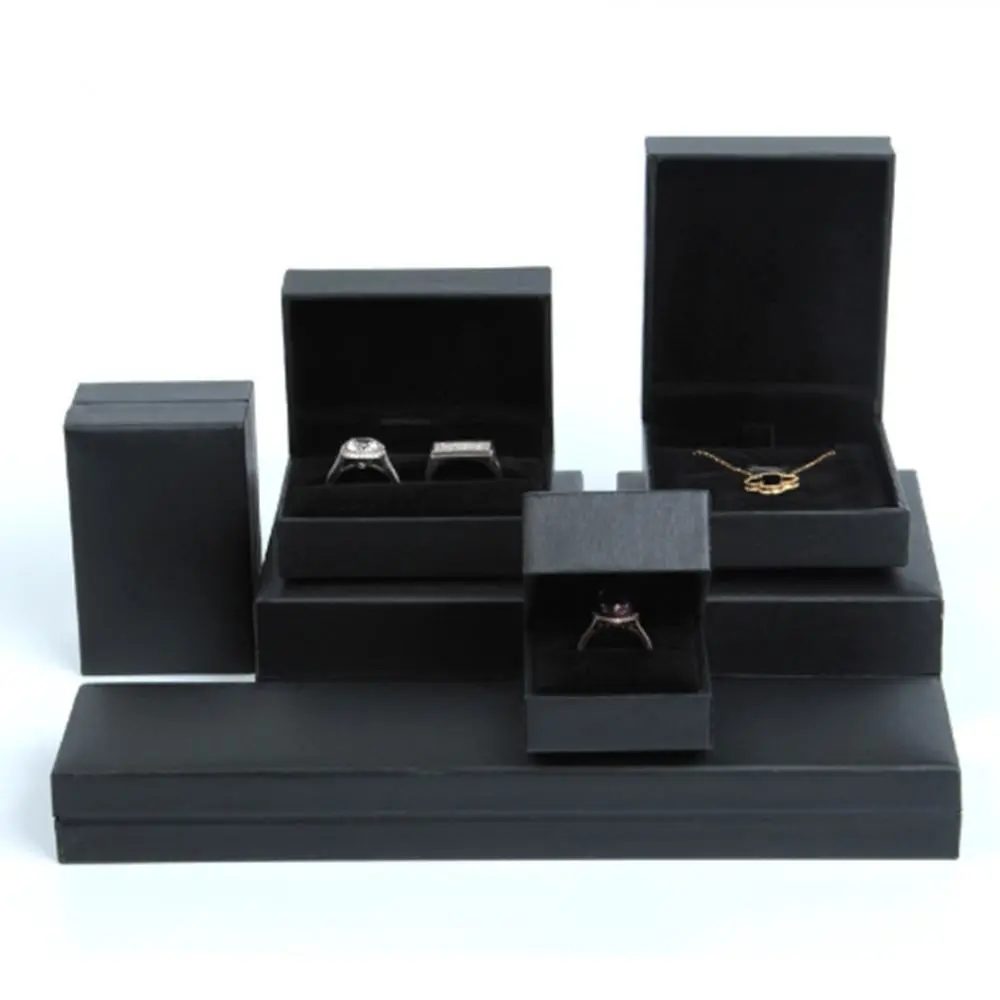 Black Right Angle Leather Filled Paper Jewelry Packing Box