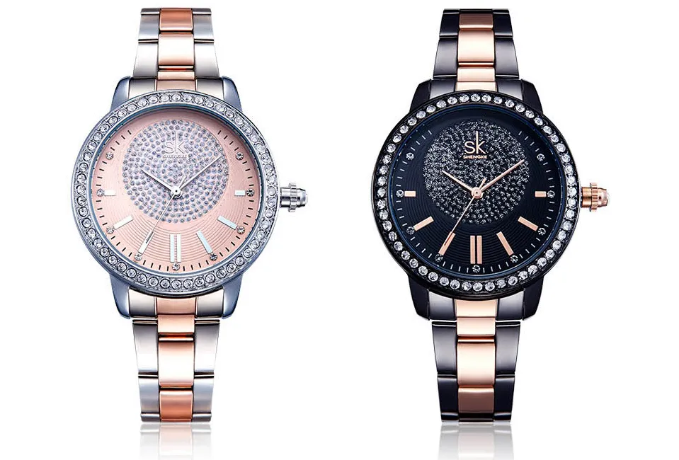 Women's fashion diamond-studded steel business watch