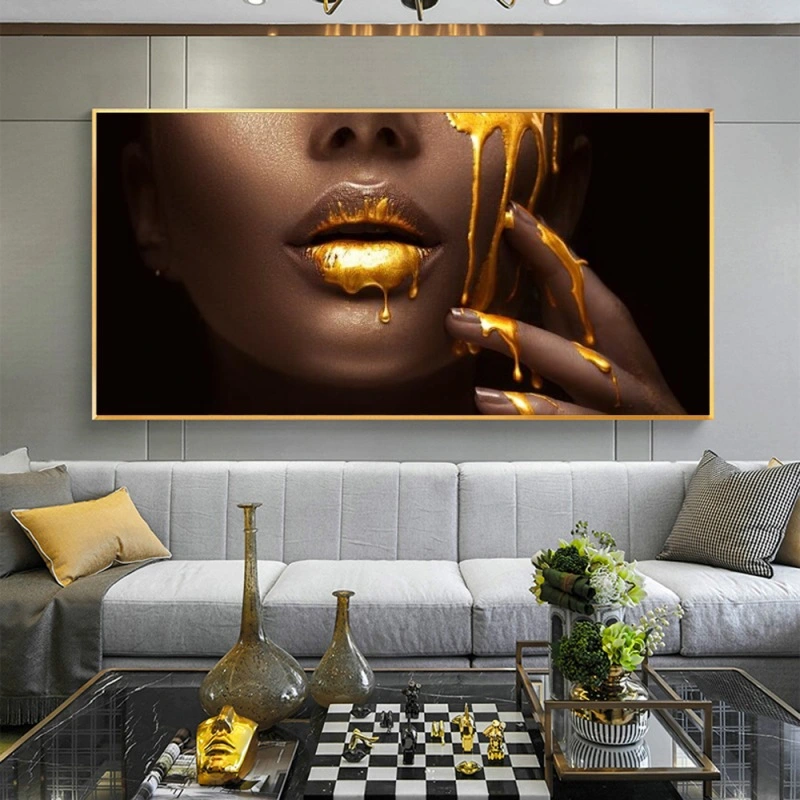 Golden Lips Black Gold Woman HD Print Canvas Painting