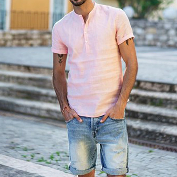 Men's cotton linen short sleeve shirt