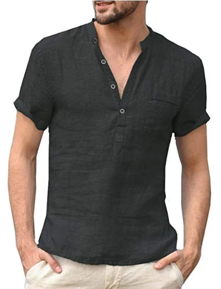 Men's cotton linen short sleeve shirt
