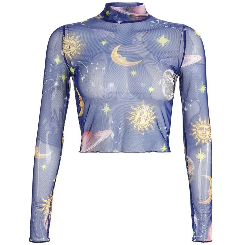 Digital Printed Mesh See-through Women's T-shirt