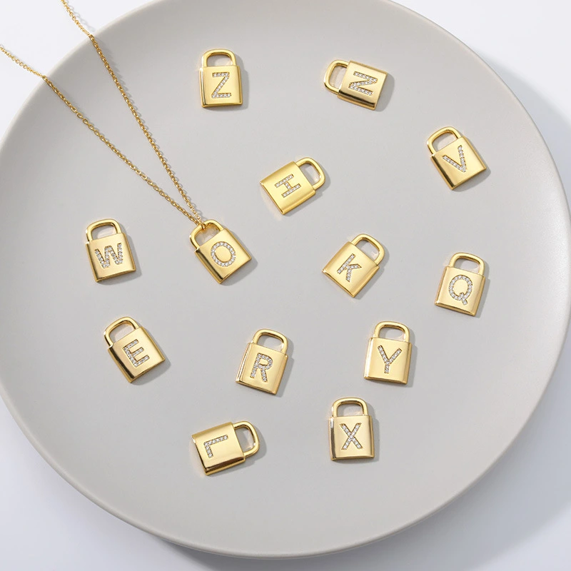 Safe Lock Capital English Letter Pendant Stainless Steel Necklace