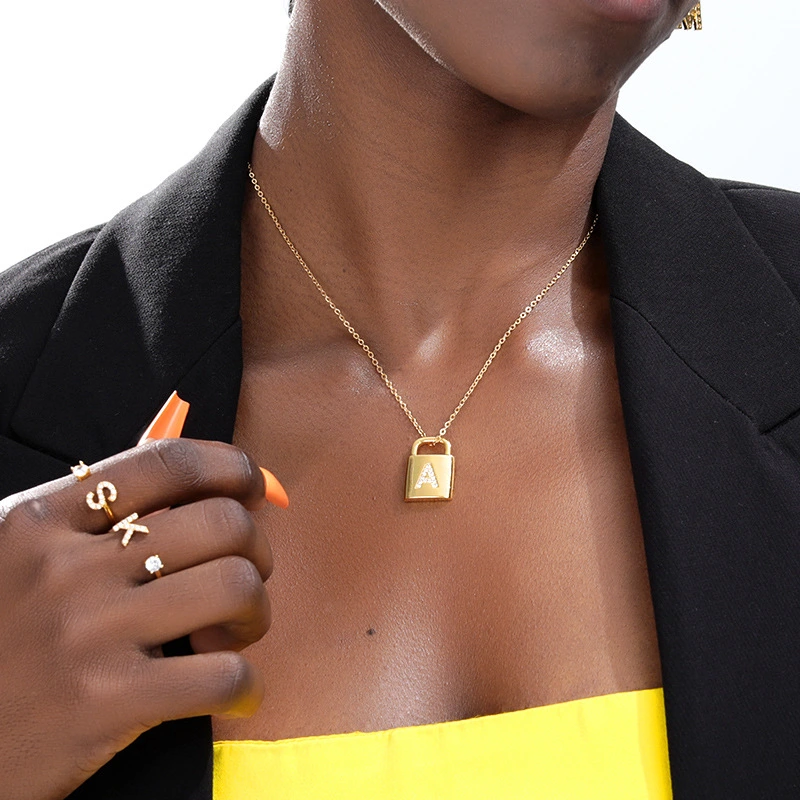 Safe Lock Capital English Letter Pendant Stainless Steel Necklace