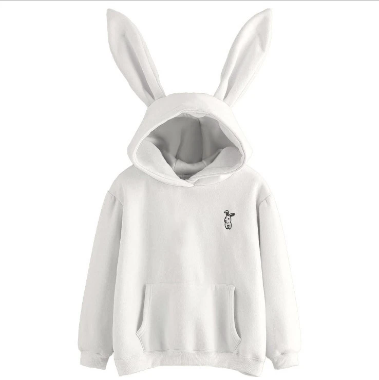 Casual hooded loose fleece rabbit sweater top women