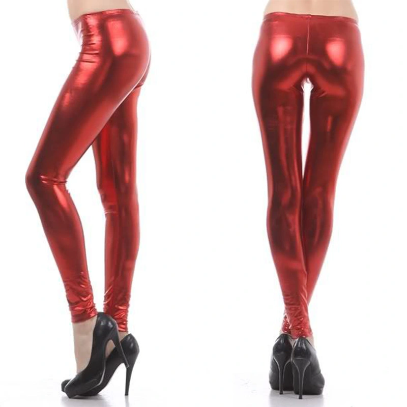 Foreign Trade Spring Fashion Metal Texture Bright Leather Leggings Was Thin Nightclub Punk Wind Nine Pants Women