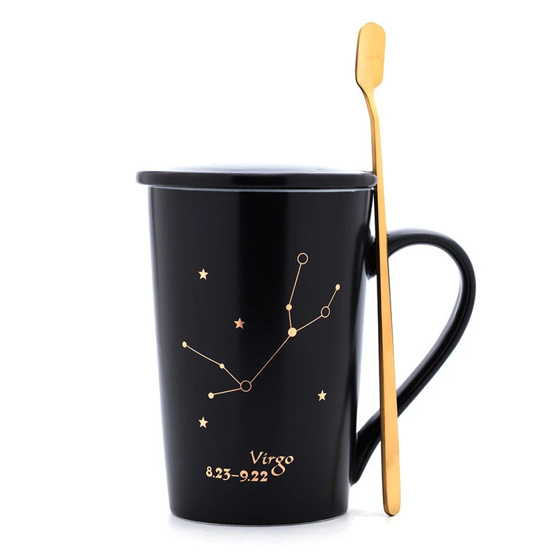 Tifan Black Constellation Cup Spoon With Cover Creative