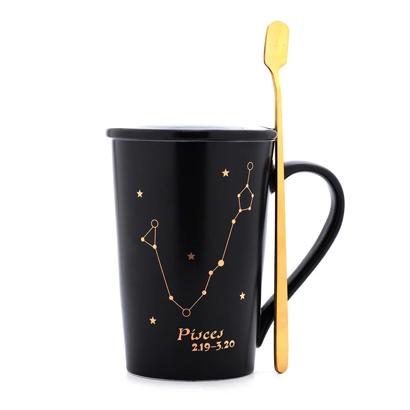 Tifan Black Constellation Cup Spoon With Cover Creative