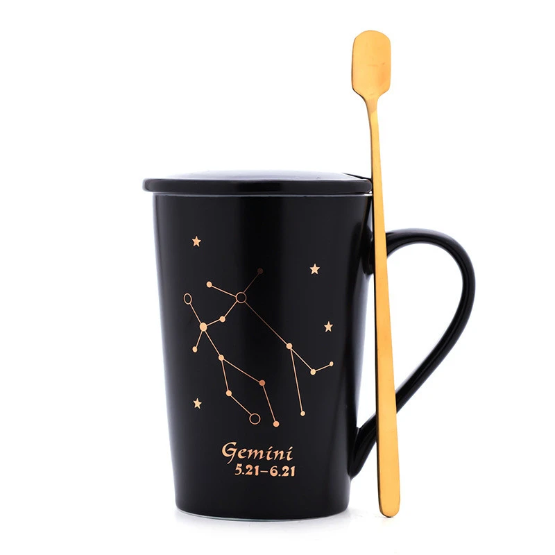 Tifan Black Constellation Cup Spoon With Cover Creative