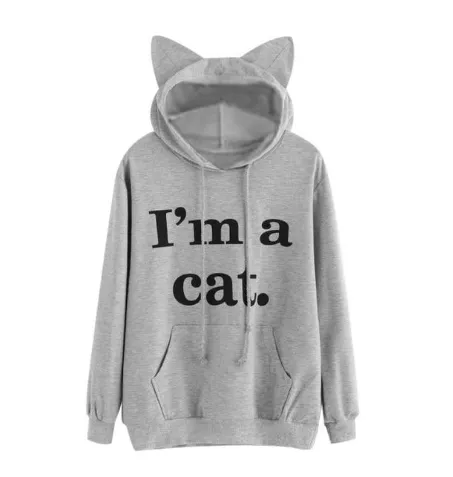 Fleece jacket cat ears sweater print autumn and winter sweater