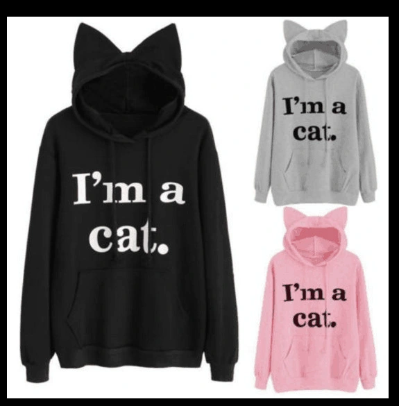 Fleece jacket cat ears sweater print autumn and winter sweater