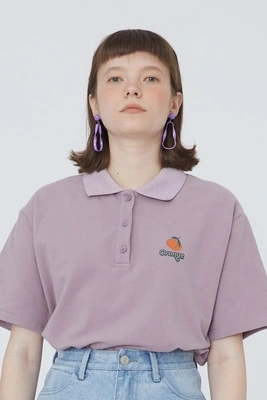 New loose half sleeve purple T-shirt female Harajuku style polo shirt