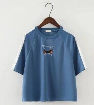 Summer dressnew style day girl college winddog embroidery cotton sports casual short sleeve T-shirt