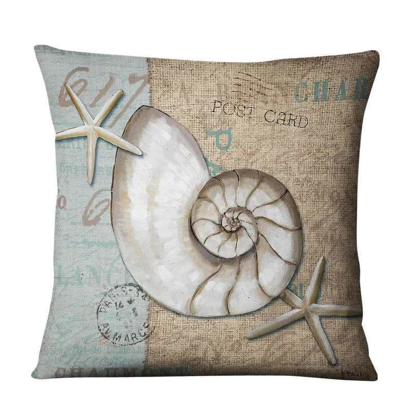 Retro Conch Shell Marine Animal Linen Pillowcase