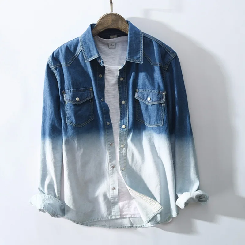 Gradient denim shirt jacket