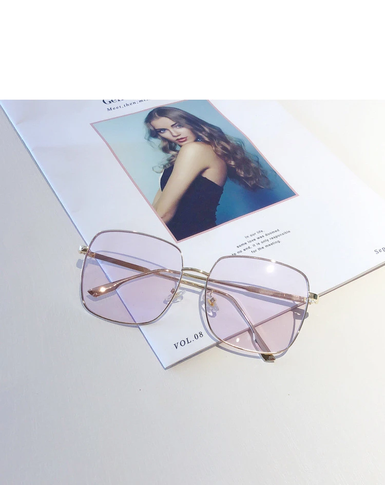 Square Sun Sunglasses Glasses Transparent Pink Glasses