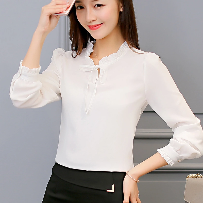White fashion chiffon shirt women long sleeves