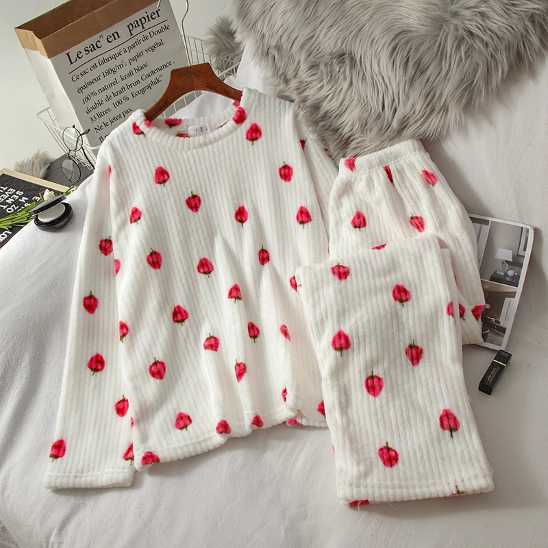 Autumn cute strawberry pullover long sleeve pajamas winter