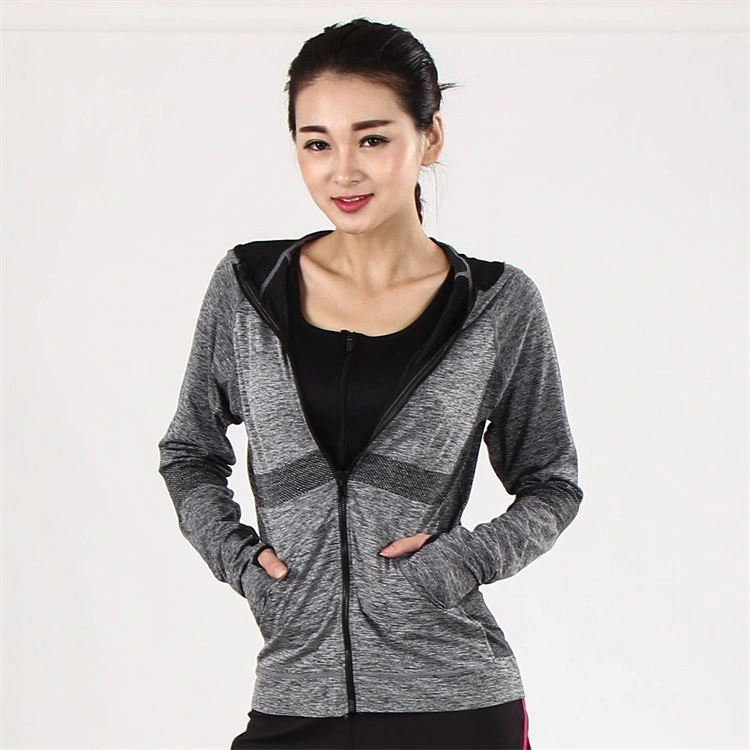 Ladies Fitness Running Quick Drying Long Sleeve Tops Zip Hoodie Breathable Slim Yoga Wear Hooded Jacket