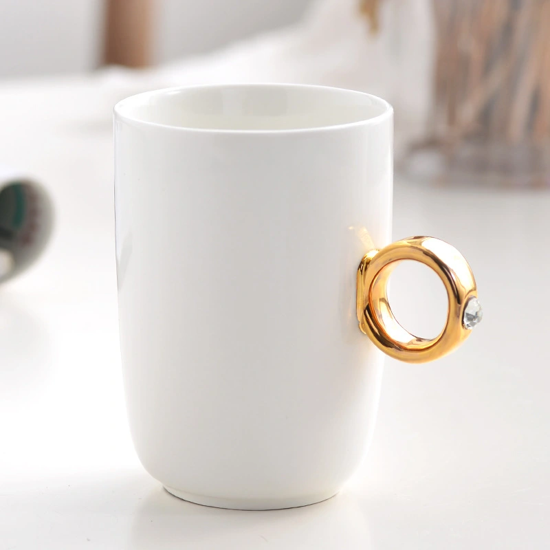 Creative Solid Color Couple Ring Ceramic Water Cup