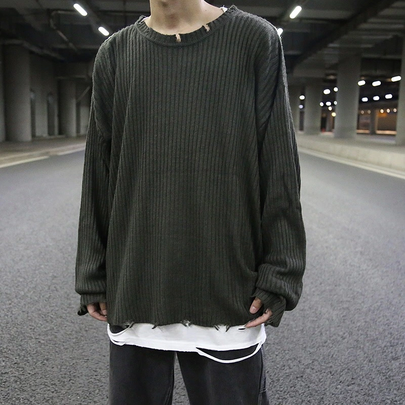 Hem plain knit sweater