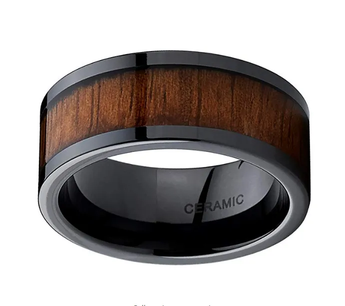 Black Ceramic Flat Top Wedding ring