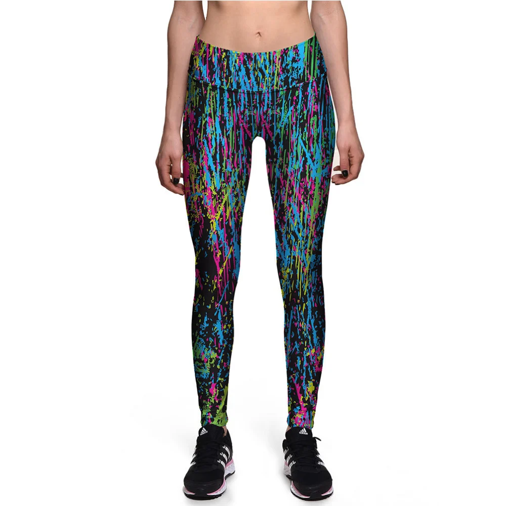 Ladies leggings color graffiti digital printing high waist 9 points sweatpants