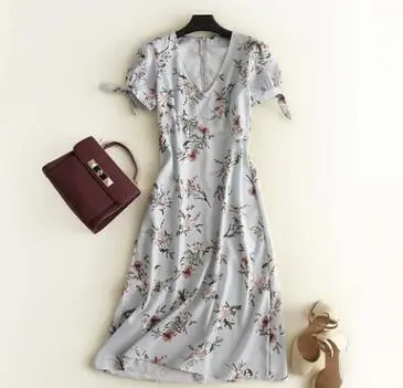 Cuff tie printed dress