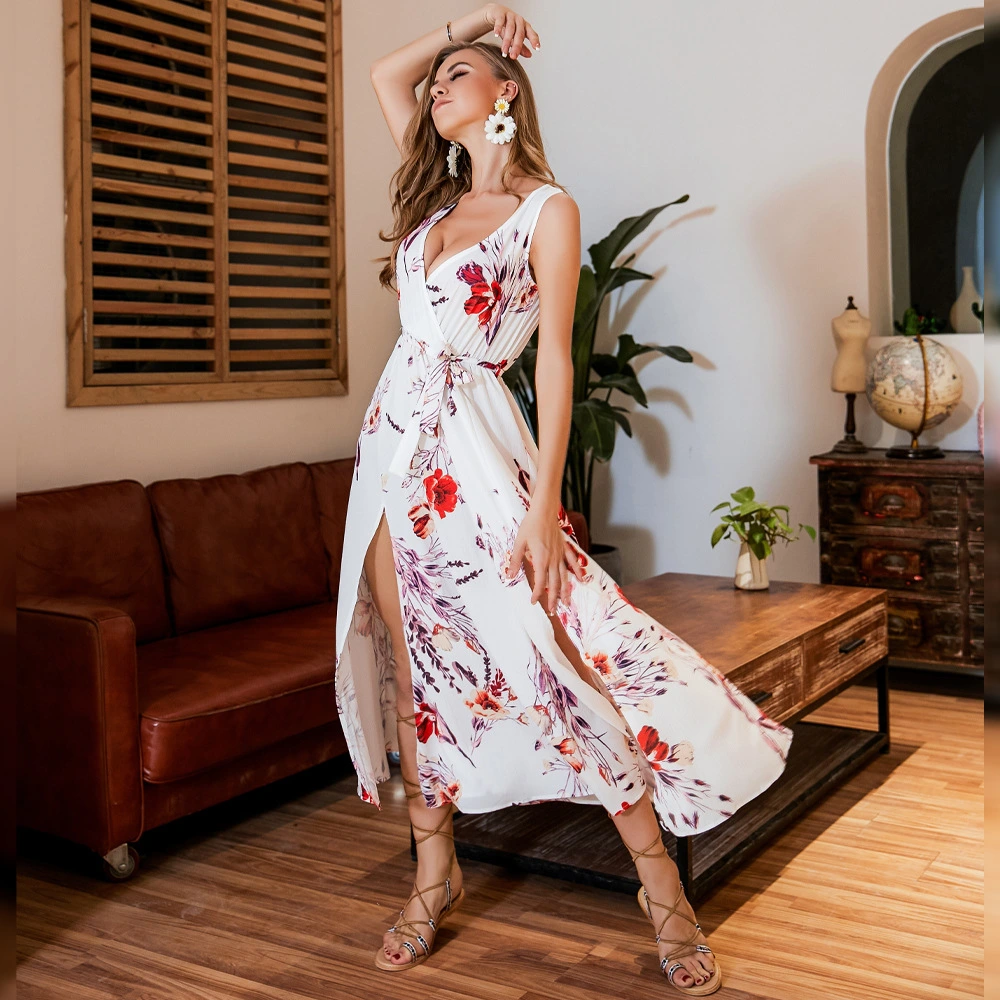 Bohemian print dress female beach dress