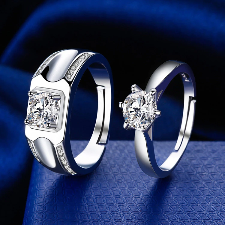 Couple Simulation Zircon Mouth Silver Plated Couple Ring