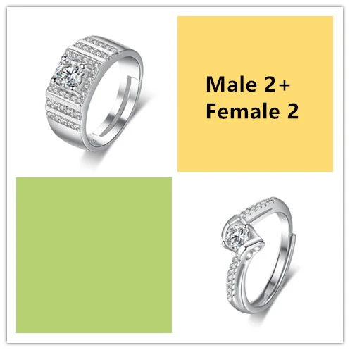 Couple Simulation Zircon Mouth Silver Plated Couple Ring