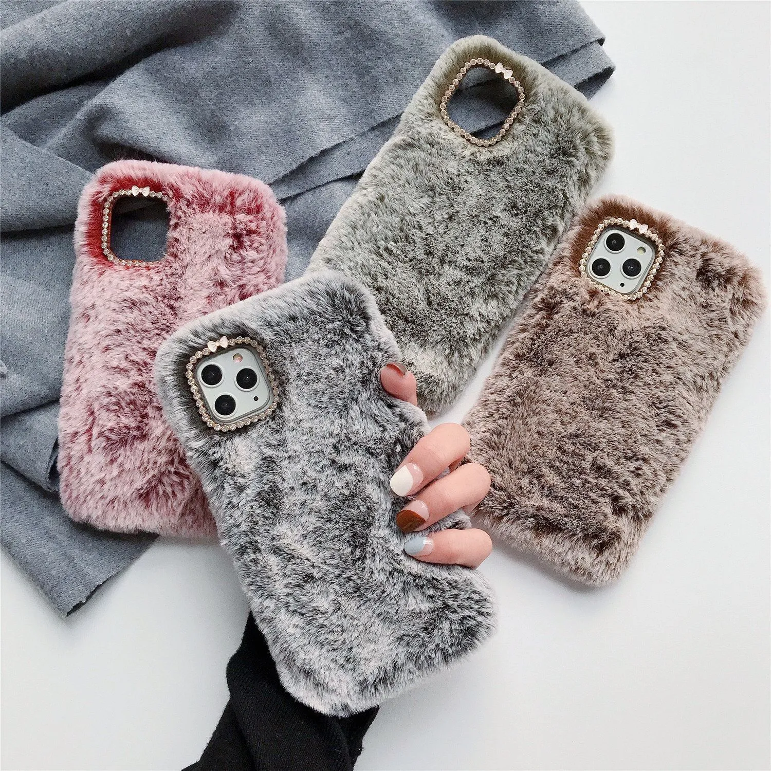 Compatible with Apple , Solid Color Plush Mobile Phone Case Drop Proof