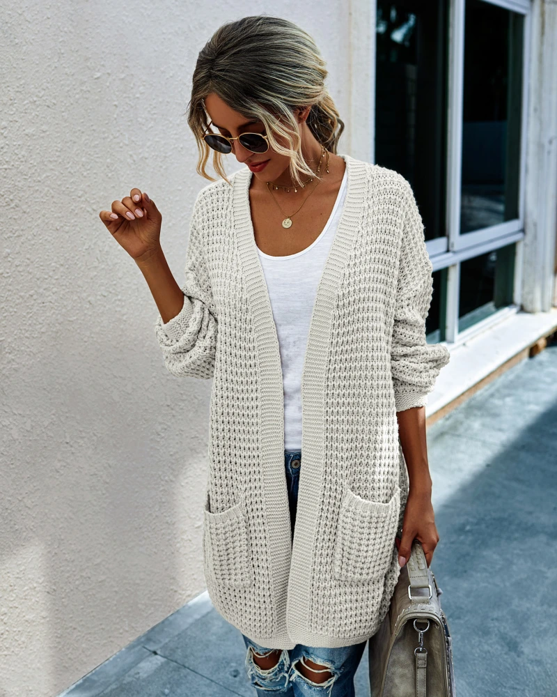 Knit long cardigan contrast color coat
